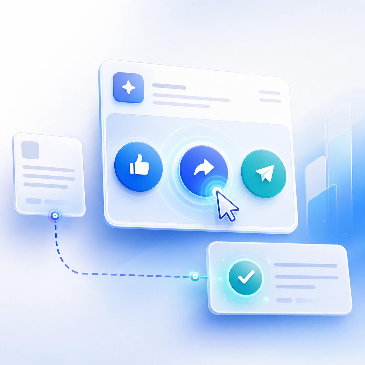 Illustration of quick action buttons attached to a post alert