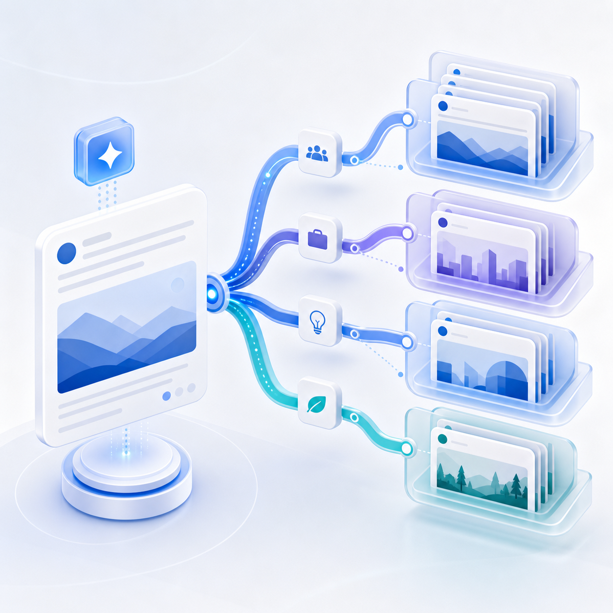 Illustration of one post being routed into multiple audience and topic streams